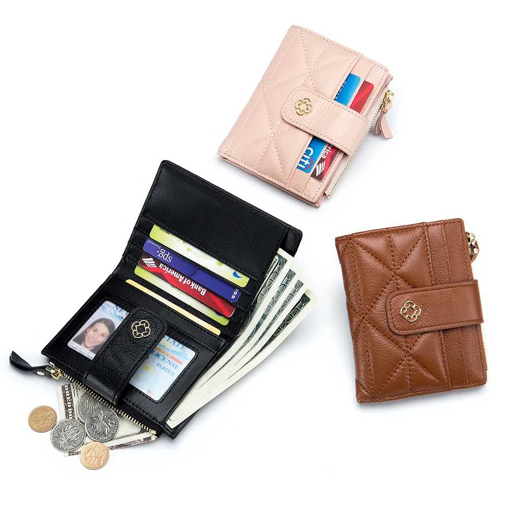 Женский короткий кошелек из натуральной кожи с застежкой держатель для