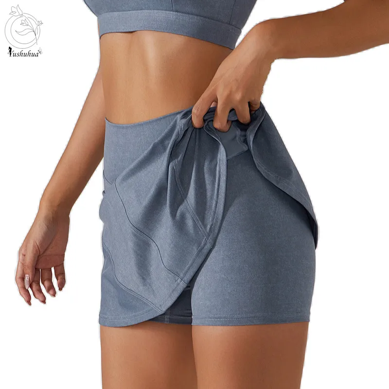 YUSHUHUA Women Sports Tennis Dance Fitness Short Skirts Quick Drying Solid Female Lining High Waist Yoga Shorts Sporting Skirts