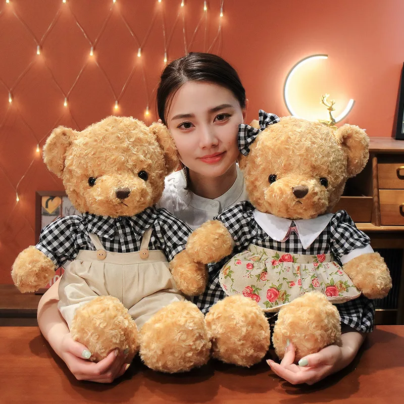 

2 pcs 50cm Kawaii Couple Teddy Bear With Cloth Plush Toys Dolls Stuffed Toy Kids Baby Children Girl Birthday Christmas Gift