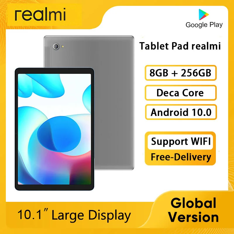 Original realm Pad Tablet Android 8GB RAM 256GB ROM Tablette Deca Core 8800mAh Dual SIM Global Version Tablets 10 Inch HD Sceen