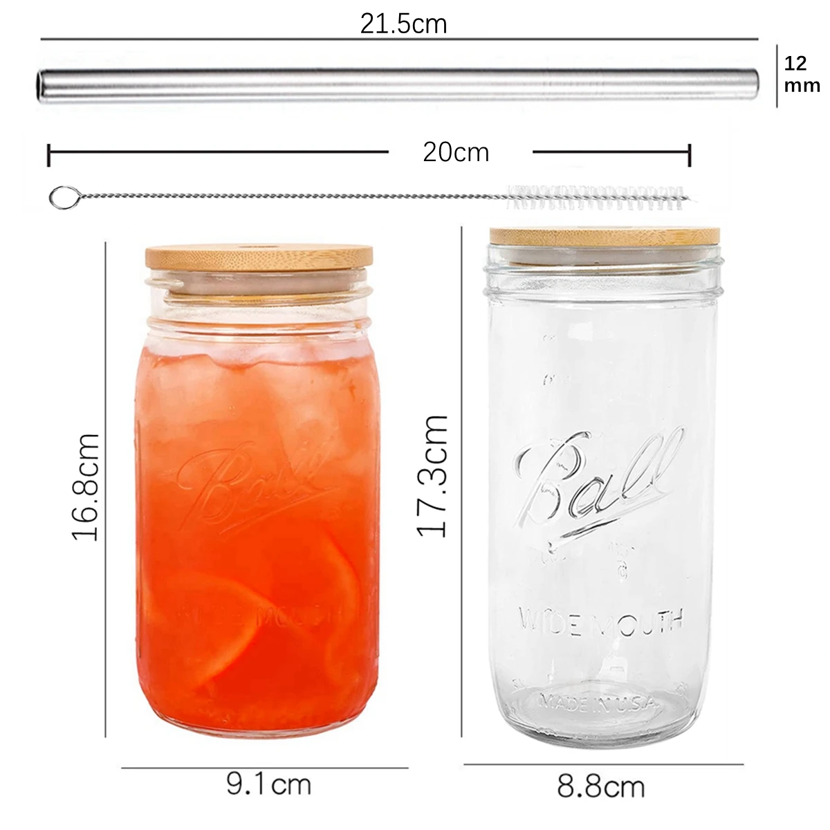 Повторно используемые стеклянные чашки для чая Boba Bubble Tea с крышкой из бамбука и нержавеющими стальными трубочками для стаканов для смузи.