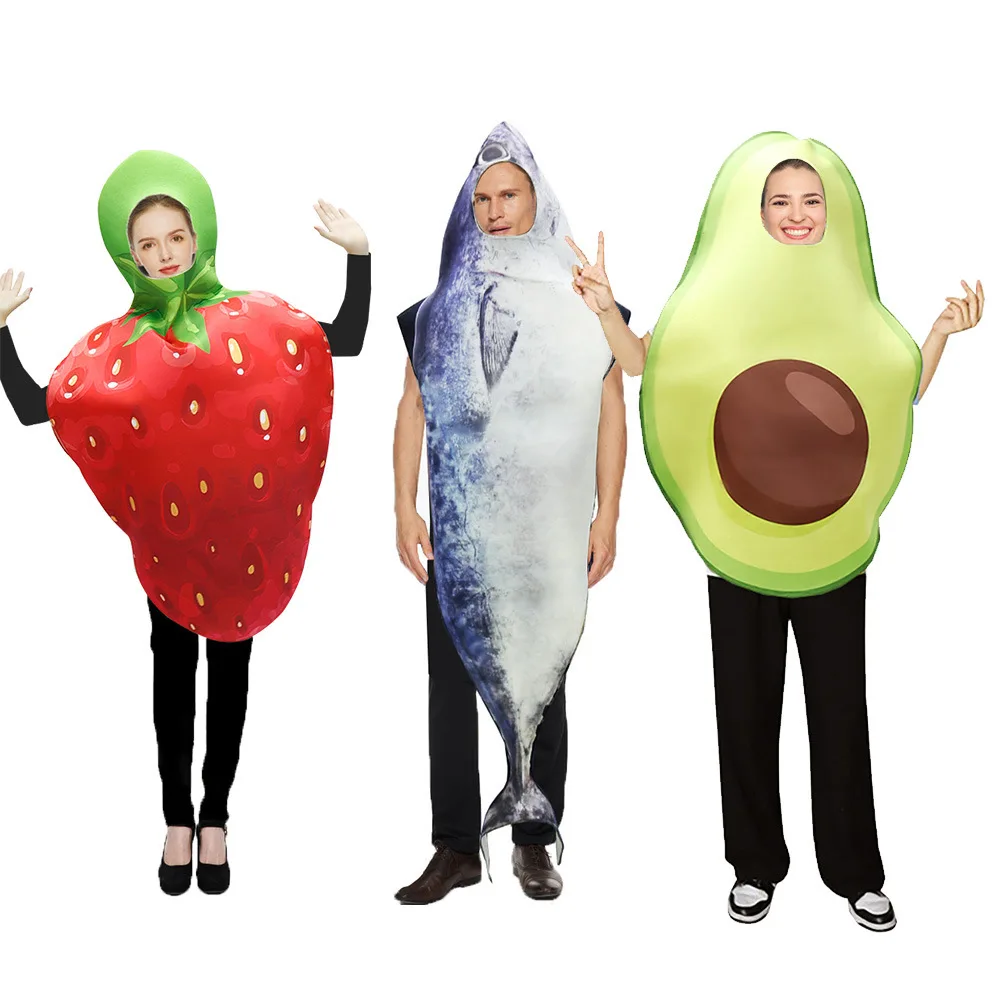 

Adult Halloween Party Props Cartoon Strawberry Costume Cosplay Clothes Hot Dog Hamburger Pizza Funny Costumes Carnival Jumpsuits