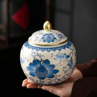 blue and white porcelain tea pot sealed nut medicinal material storage tank household with lid tea box kitchen storage container