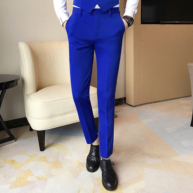 

Mens Slim Fit Business Dress Pants 2020 Men Suit Pants Men Spring Formal Suit Trousers Black White Blue Dress Pants