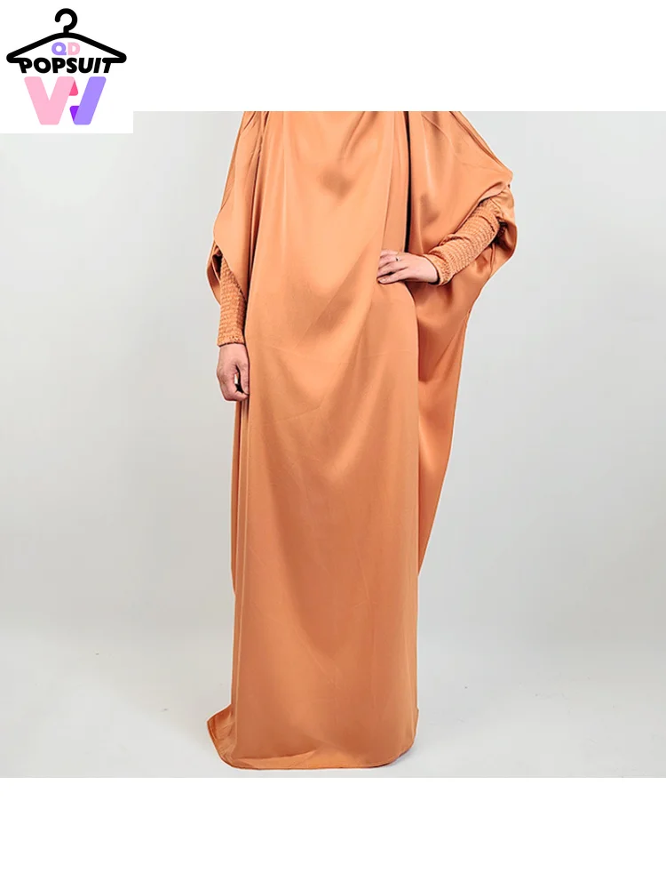 

New In Women Dress with BANDANA Muslim Hijab Ramadan Loose Abaya Jibab Big Smocked Sleeve Plain Abayas Prayer Kaftan Robe Dress