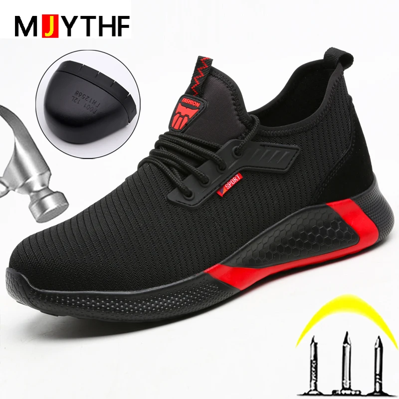 

Мужские Новые защитные ботинки MJYTHF, брендовые рабочие кроссовки со стальным носком, неразрушаемые ботинки, Мужская Рабочая обувь с защитой ...