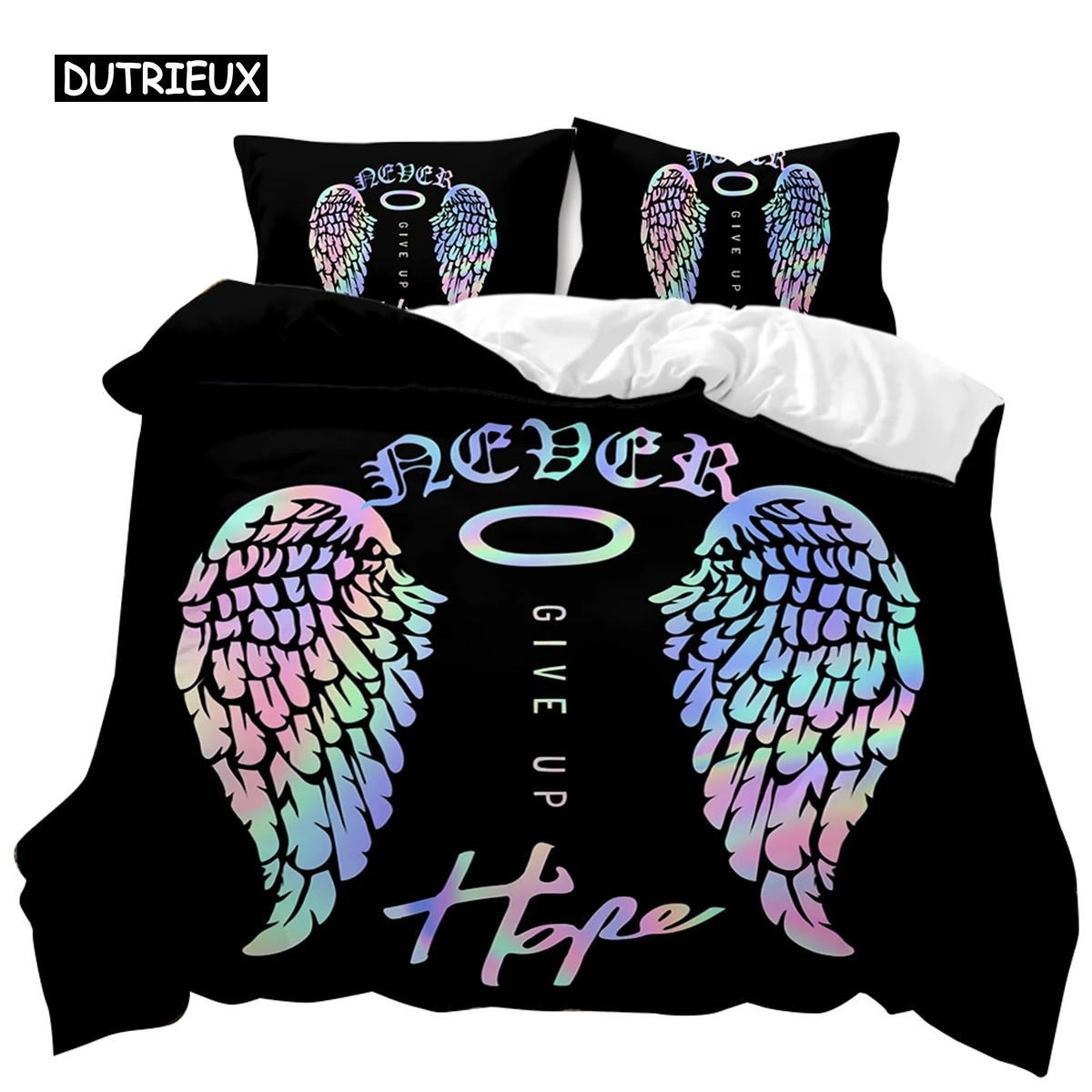 Angel Wings Duvet Cover Set Fairy Tale Theme for Kids Teens Never Give Up Double Queen King Size Polyester Qulit