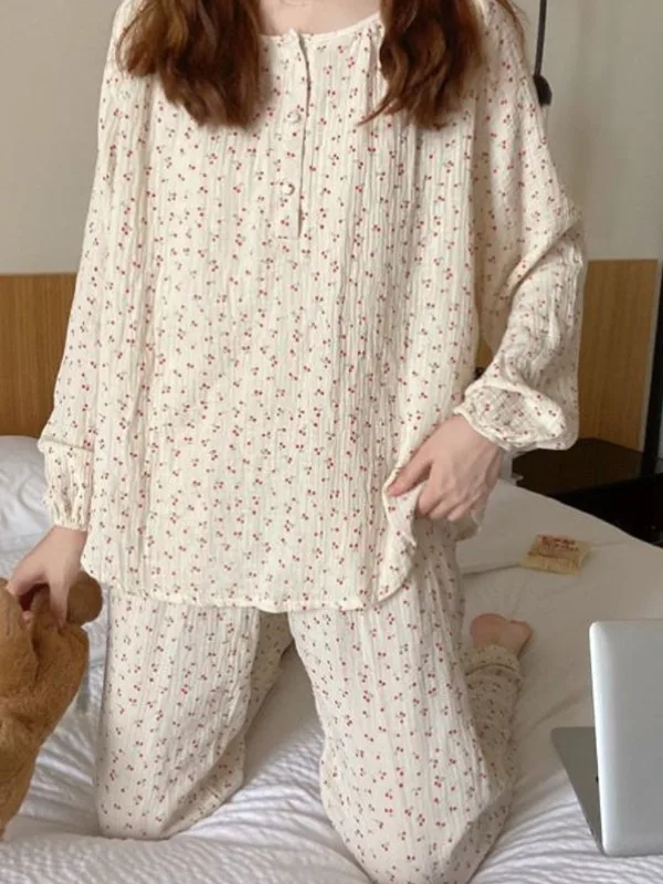 

Pajama Sets Women Flower Daily Students Spring Comfortable Kawaii Trendy Simple All-match Casual Korean Style Colorful Loose New