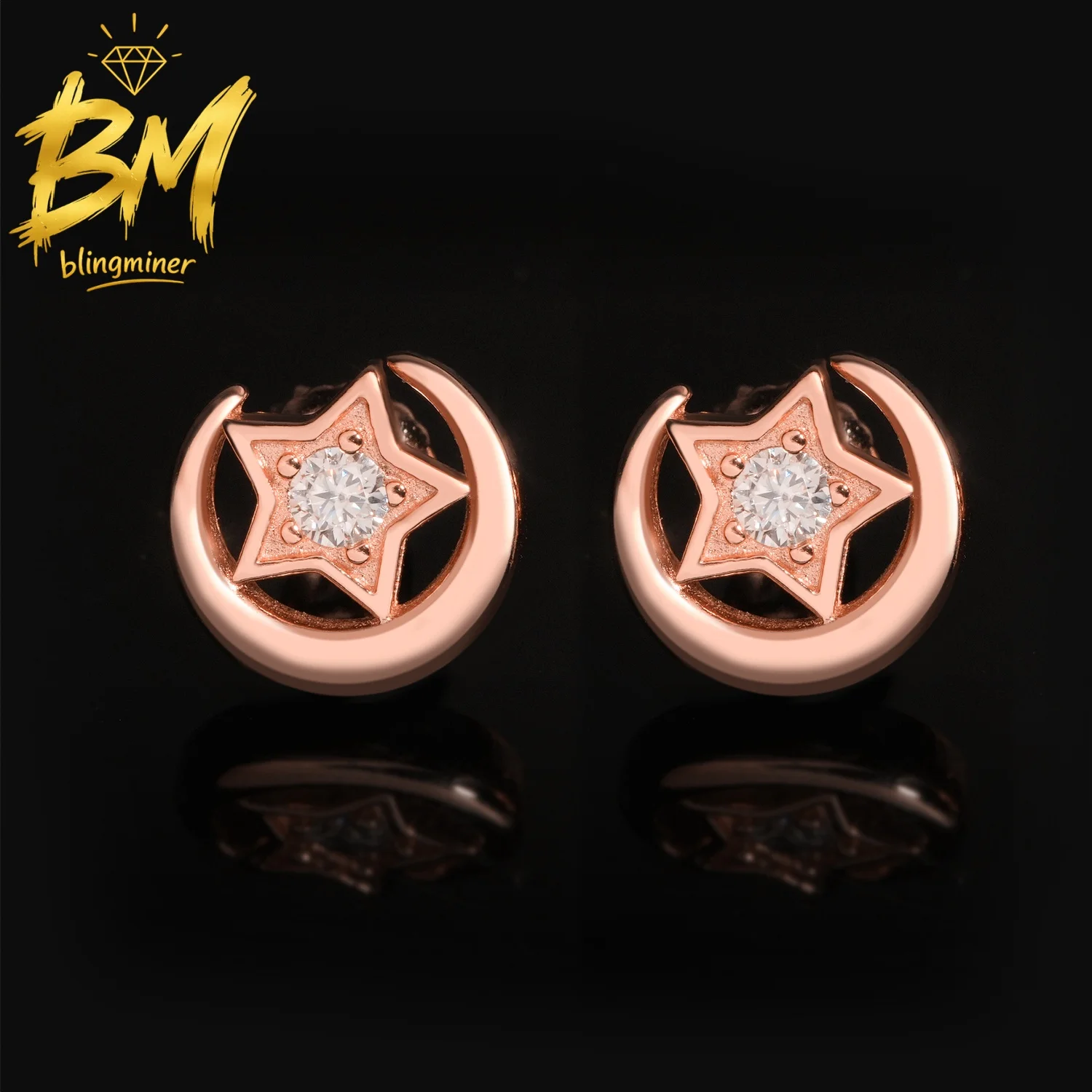 Фото Серьги Blingminer Iced Out Star VVS Moissanite для мужчин и женщин, серебряные серьги-гвоздики S925, ювелирные изделия, прошедшие проверку на алмазном тестере GRA, бесплатная доставка №5
