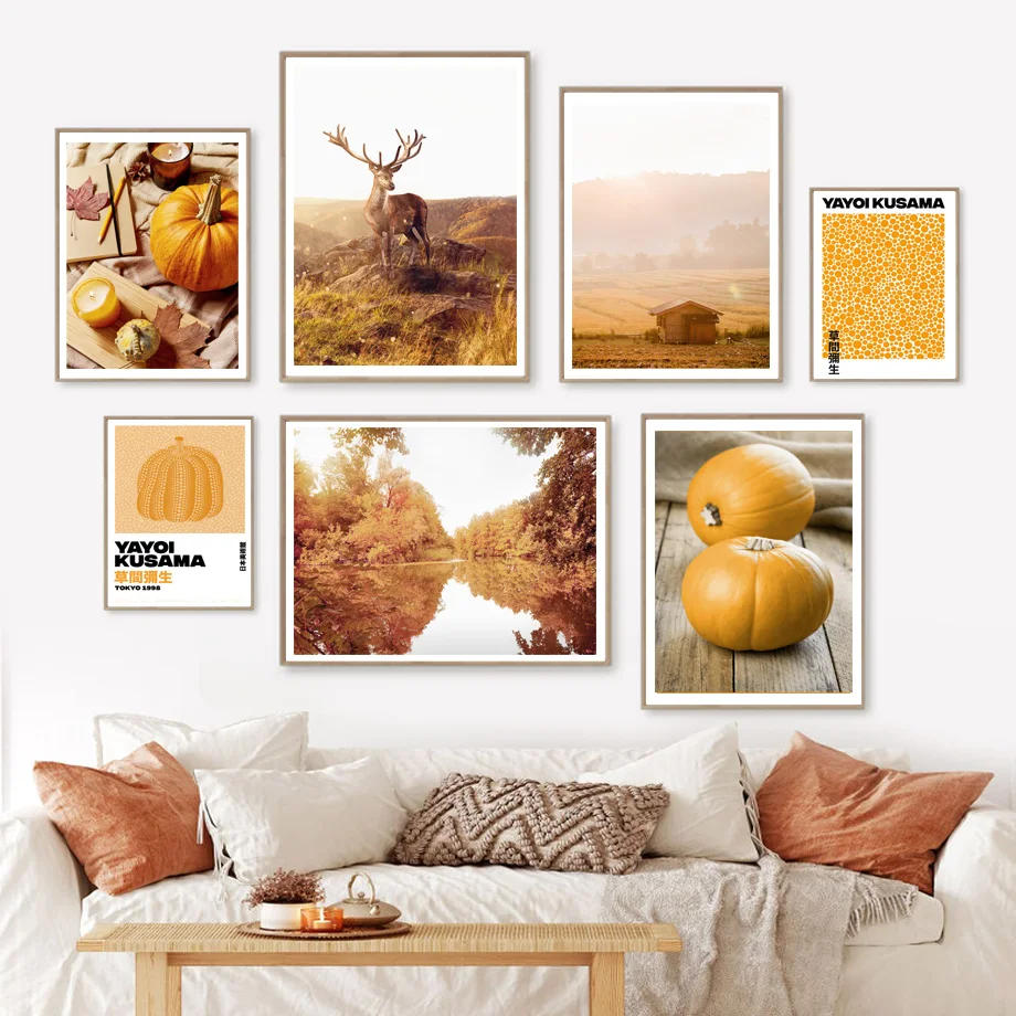 Сельское поле озеро олень Тыква Yayoi Kusama настенная живопись на холсте