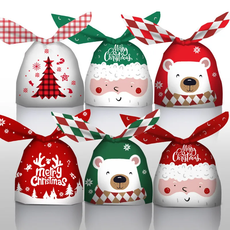 

50Pcs 14x23cm Christmas Rabbit Ears Dessert Baking Packaging Snowflake Nougat Candy Xmas Party Gift Bags