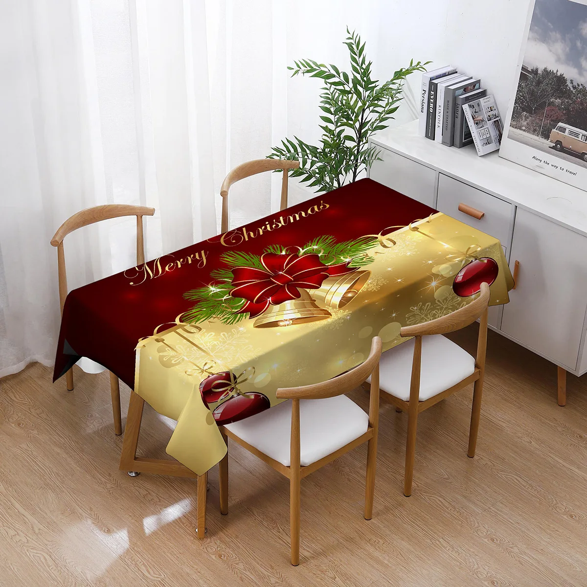 

New Christmas Tablecloth Printing Xmas Dining Christmas Bells Dinning Table Cover Cloth for Home Party Decor New Year decoration