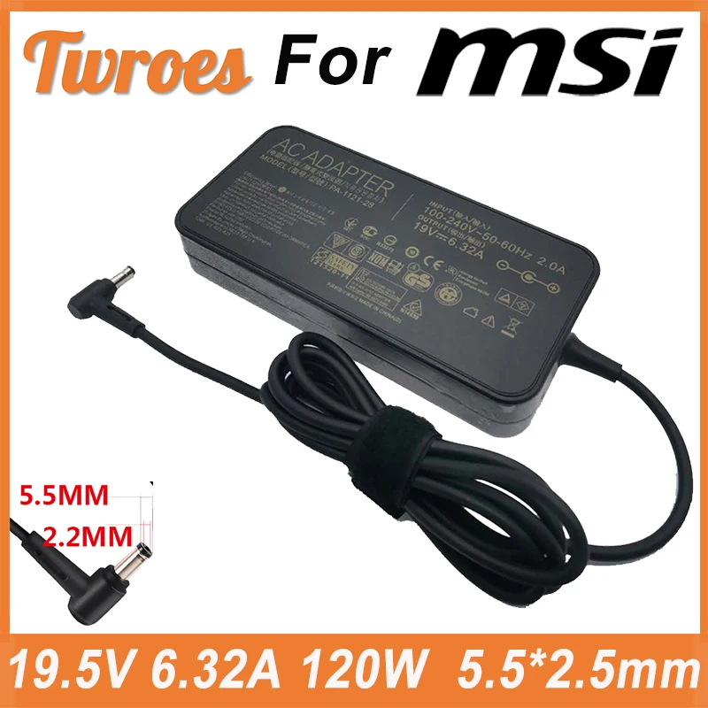 

Laptop Adapter 19V 6.32A 5.5*2.5mm 120W For MSI GE70 GE60 GE72 GS70 GP60 GX60 A12-120P1A A120A010L Charger Notbook Power Supply