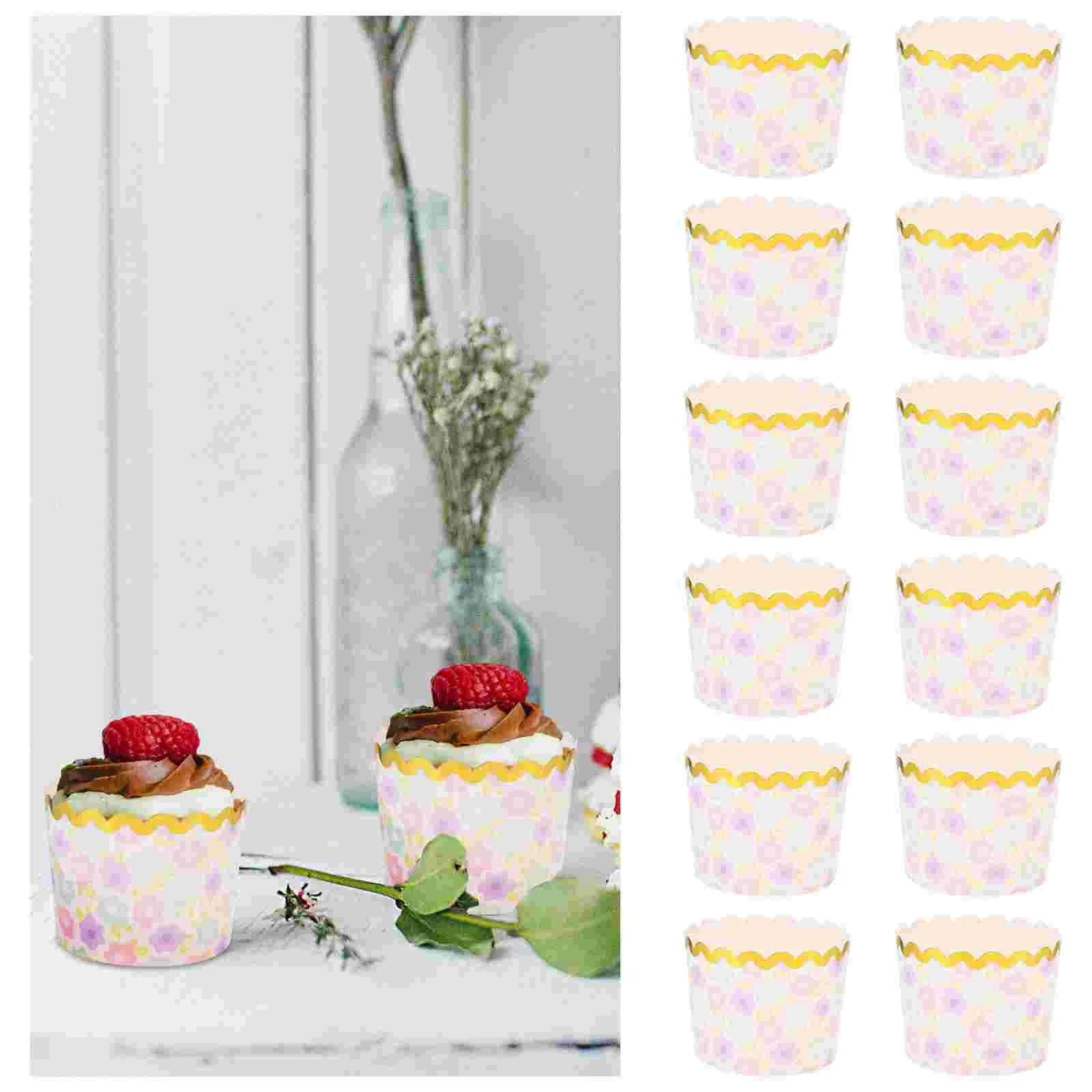 

50pcs Cake Cups Flower Pattern Muffin Cups Cups for Dessert Shop Home