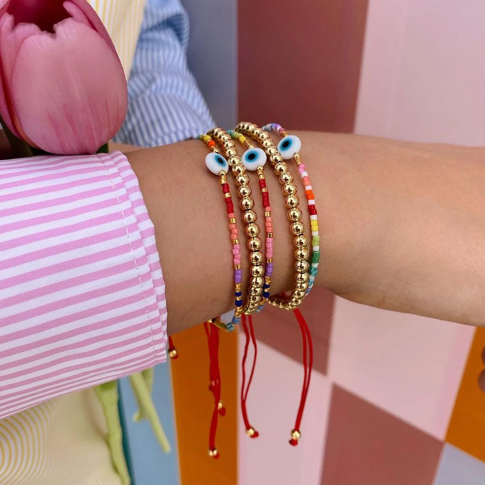 

Friendship Bracelets Lucky Red Rope Adjustable Bangle Colorful Beads Miyuki Bracelet for Women Teen Girl Evil Eye Summer Jewelry