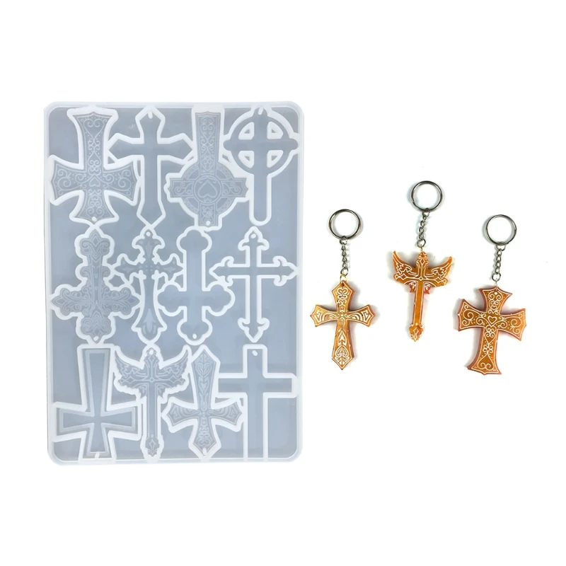 

Handmade Jewelry Pendant Resin Casting Mold Tool Shiny Glossy Cross Keychain Crystal Resin Mold DIY Crafts UV Epoxy Mold
