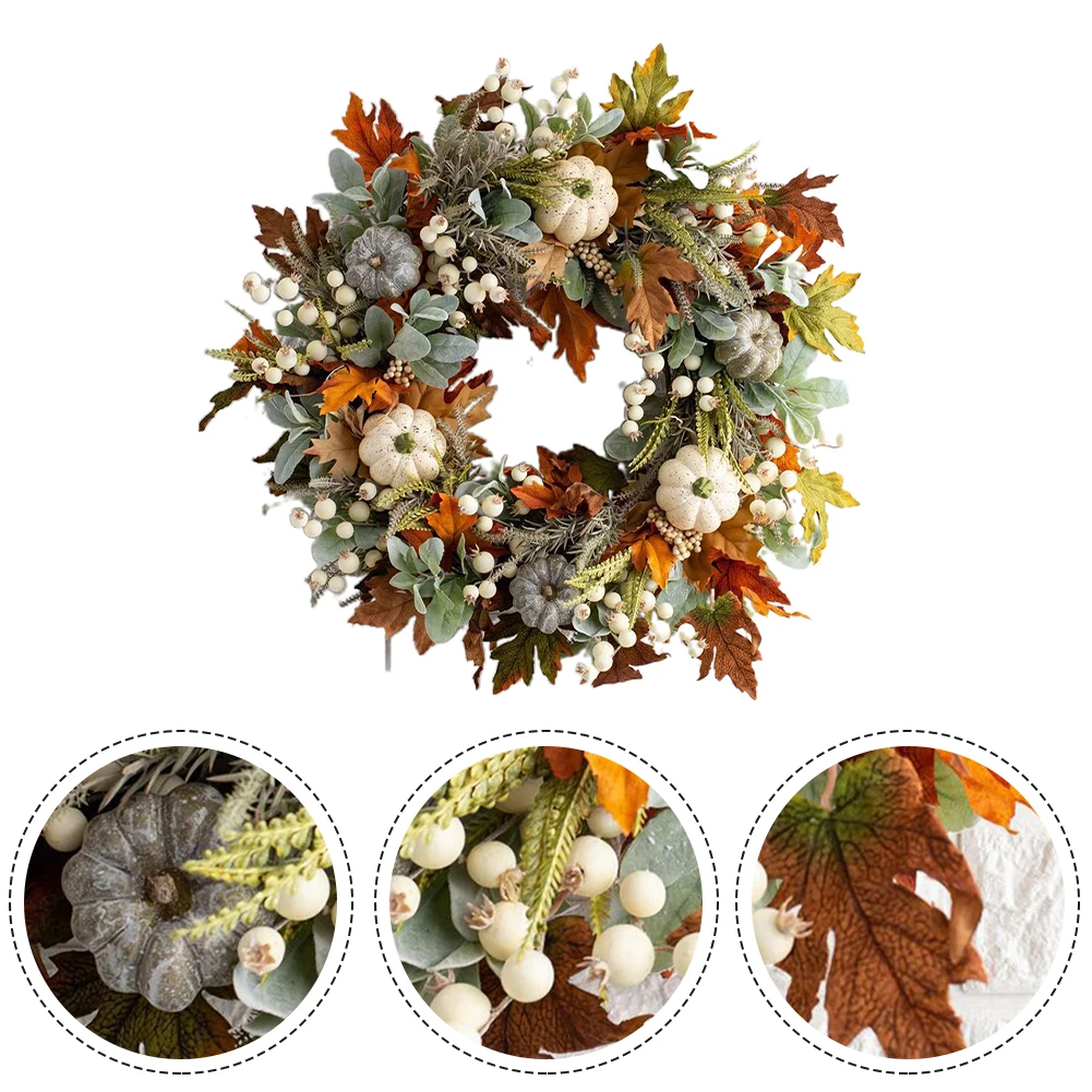 

Fall Wreaths For Front Door 45cm Autumn Wreath With Berry Pumpkin Maple Leaves Thanksgiving Harvest Festival Garland Decorations