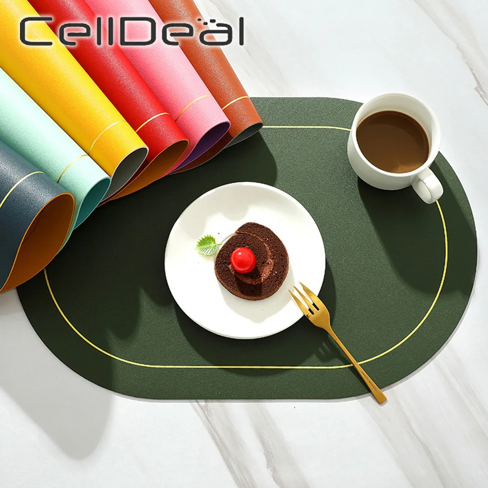 

Solid Color Insulation Pad Oil Proof Table Mat Leather Western Cushion Hotel Home Dining Plate Mats Non Slip Heat Insulation