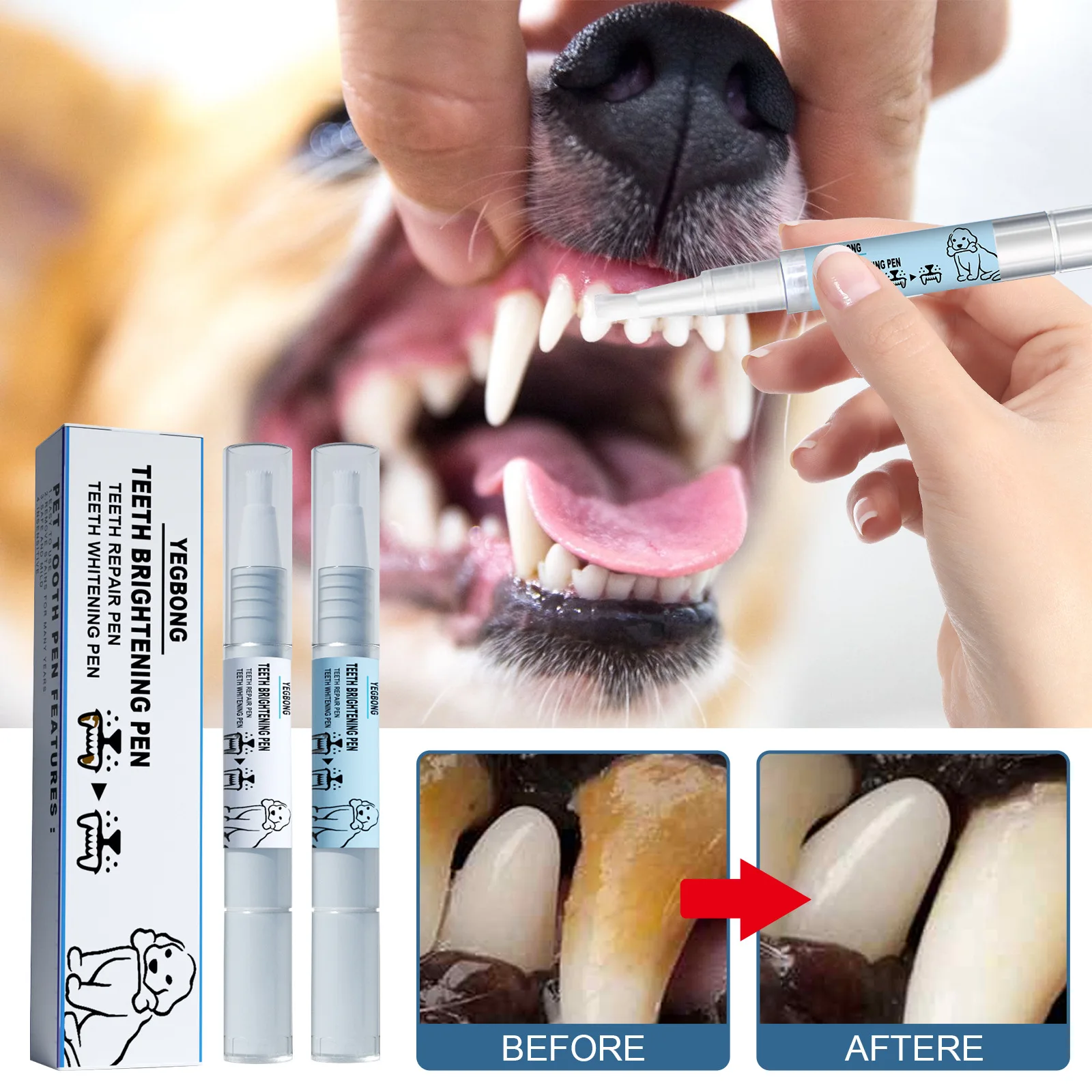 

3ml+3ml Dog Teeth Cleaning Whitening Pen Teeth Cleaning Pen Suitable For All Pets Dogs Cats Natural Plants Tartar Remover Tool