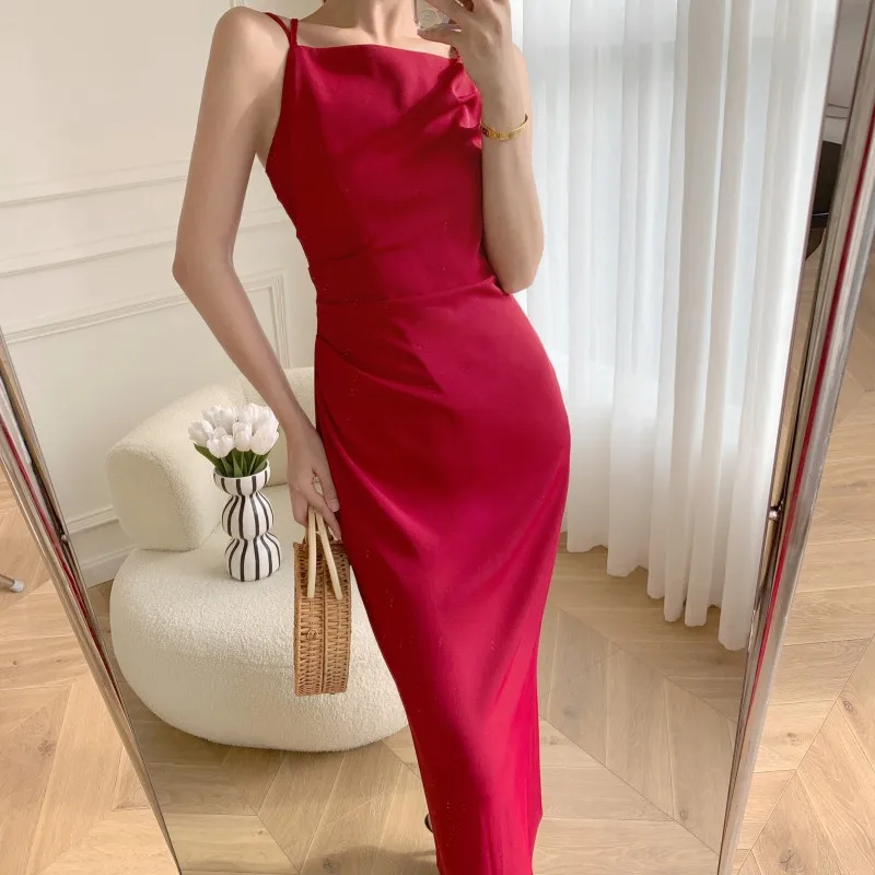 

Женское длинное платье на бретельках, элегантное облегающее платье без рукавов с открытой спиной и открытыми плечами для отдыха вечерние, л...