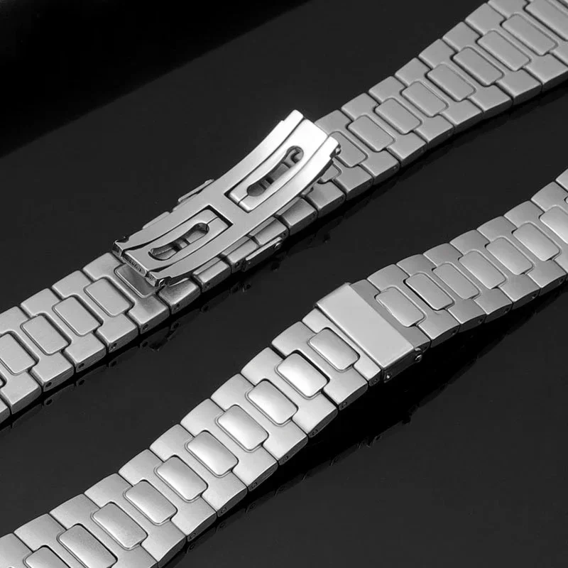 Выпуклый серебристый ремешок для часов из нержавеющей стали 25x13 мм, браслет с цельными звеньями, подходит для часов Patek Philippe Nautilus 5711 5726 (art.: 3920d8097bb07) - 3920d8097bb07