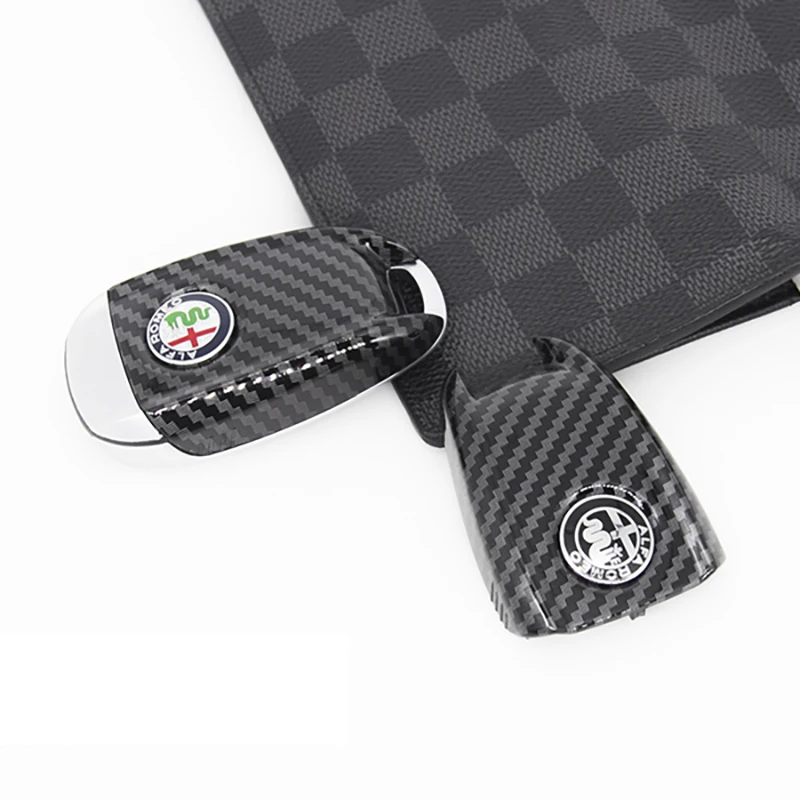 ABS Car Carbon Fiber Key Shell Key Cover 3d Keychain For Alfa Romeo Giulia Stelvio Car Key Protection Cover Car Accessories