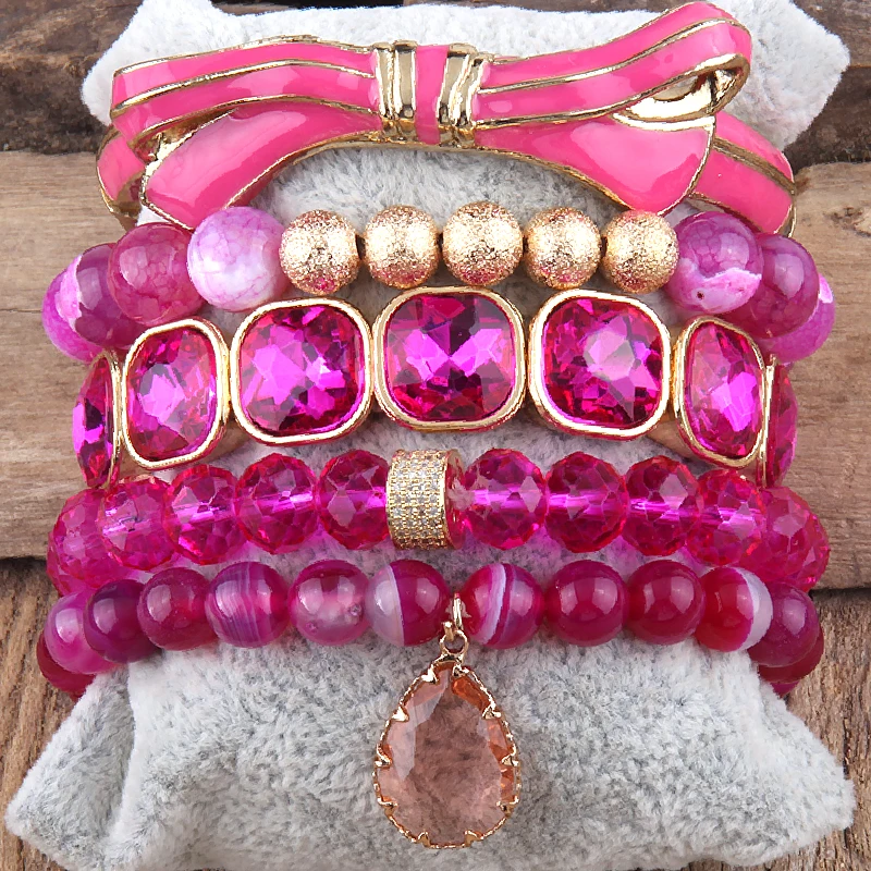 

RH Fashion Boho Jewelry Set 5pc Stone & Glass Stack Bracelet Bangle Sets For Women Bohemian Jewelres Gift DropShip