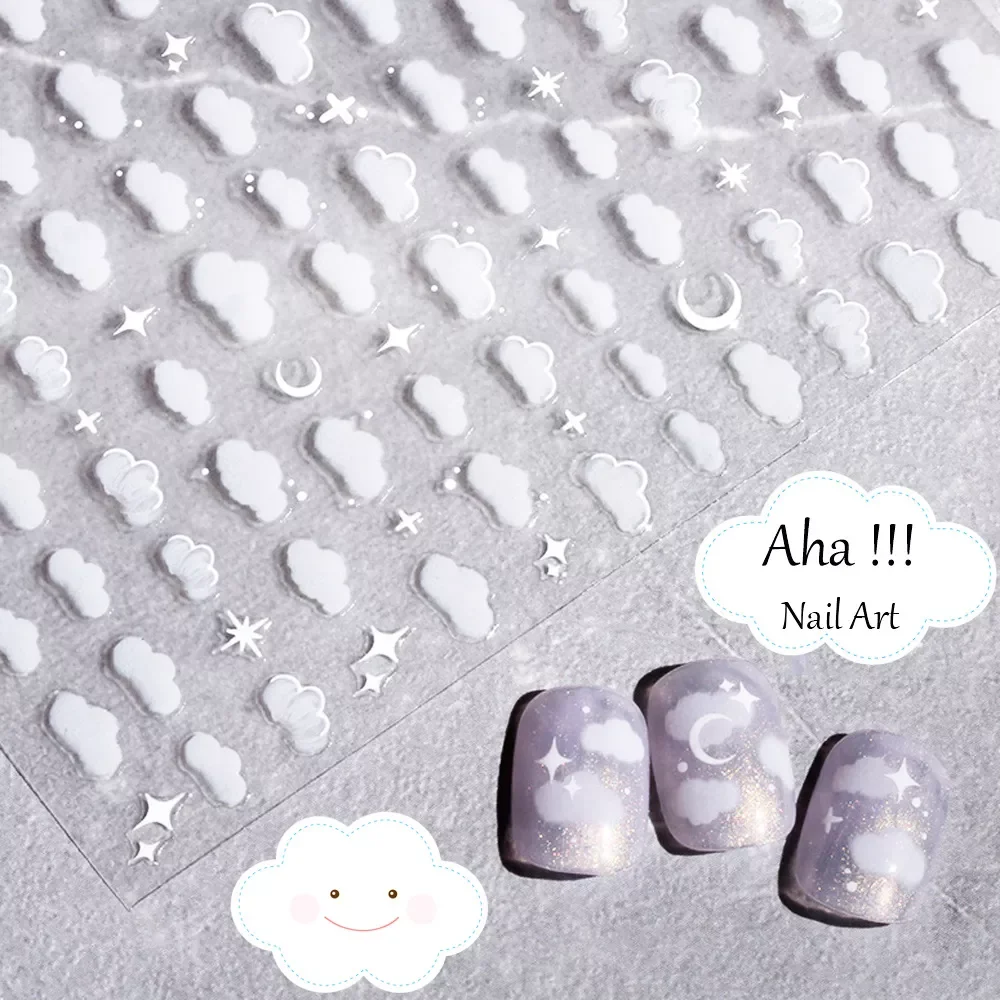 

1Pc White Cloud Nail Stickers/Ultra thin Nail Art Stickers Self Adhesive Decals Star Moon/White Flower/Clouds Kawaii nail color