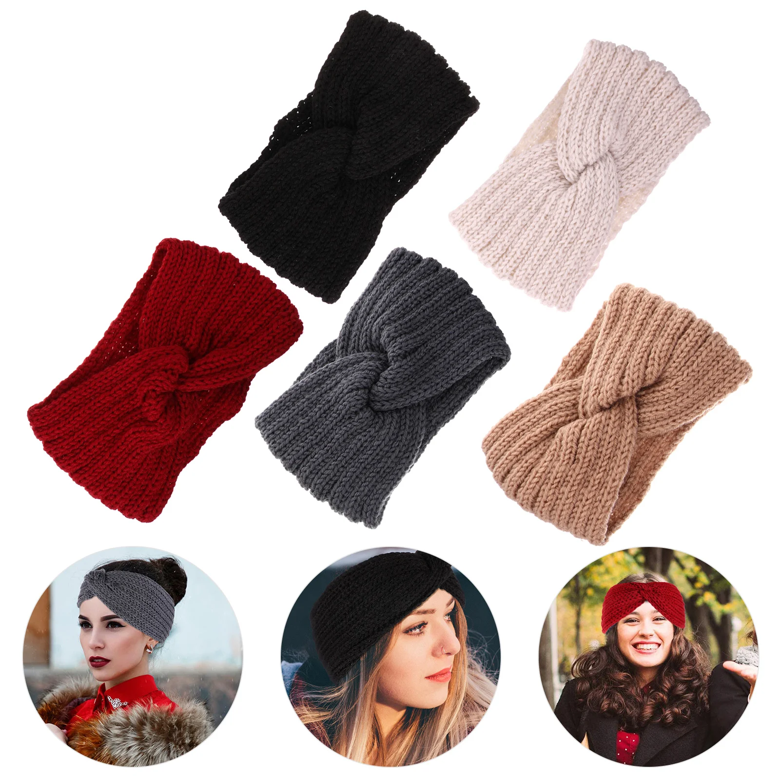 

5Pcs Headband Crochet Knitting Winter Hair Accessories Knit Hairband Warmers