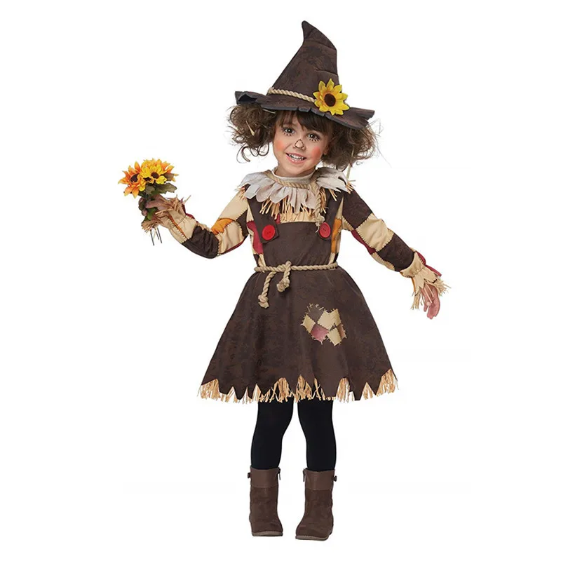 

Halloween The Wizard of Kids Toddler Pumpkin Patch Scarecrow Cosplay Costume Clown Circus Party Gown Joker Parent-Child Dress