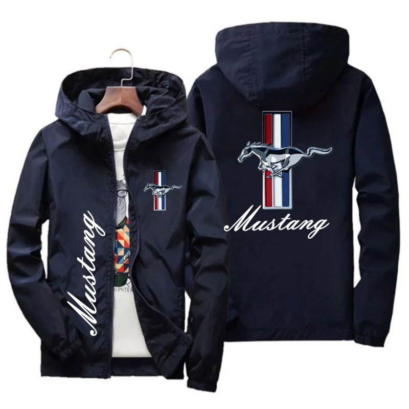 

Куртка с капюшоном и принтом логотипа автомобиля Ford Mustang, модная заряжаемая куртка, Мужская ветровка, Повседневная Уличная одежда, весна-осень