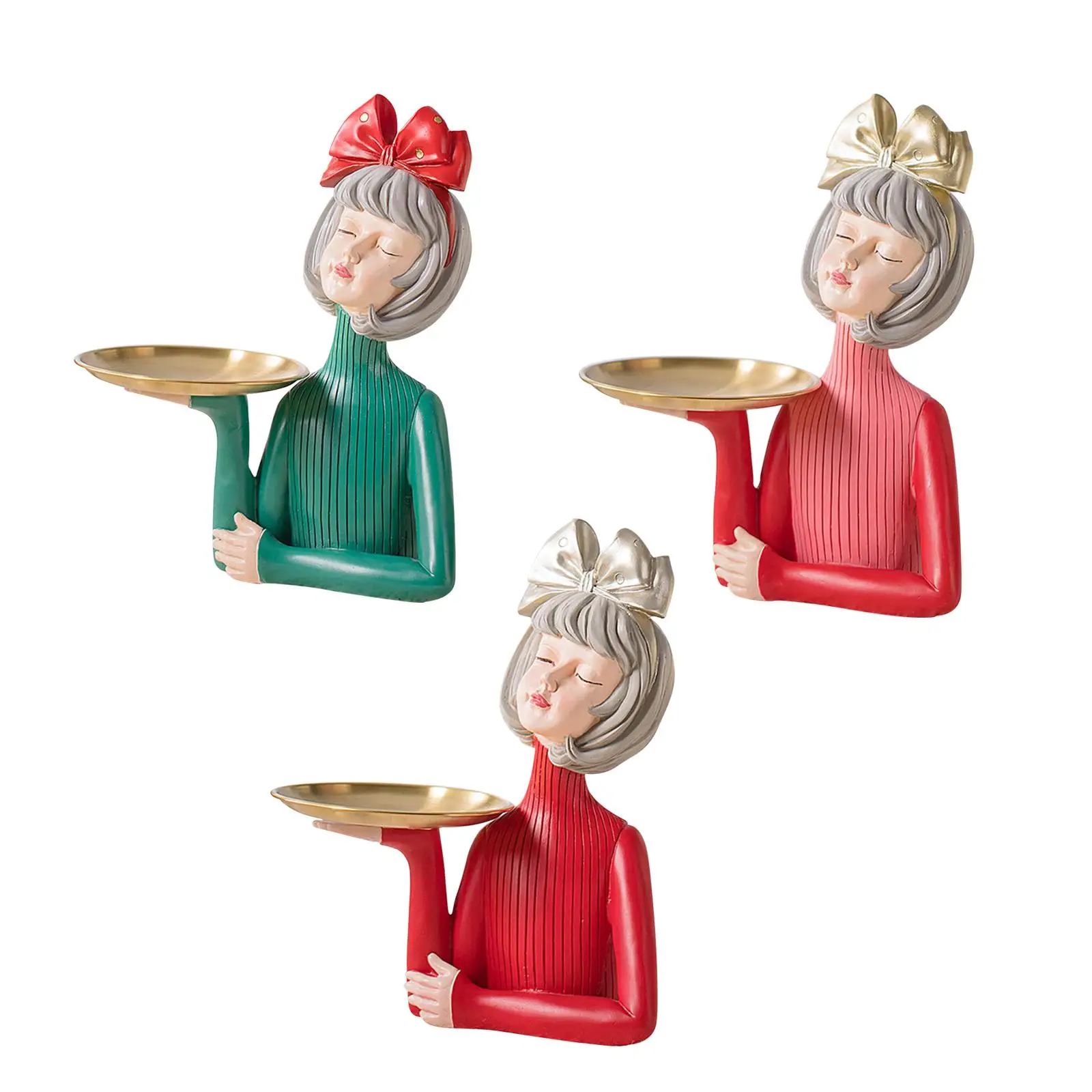 

Girl Statue with Tray Jewelry Storage Rack Keys Holder for Living Room