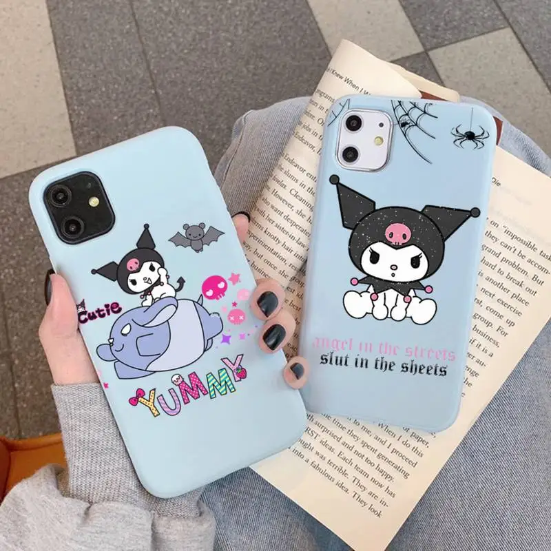 

Bandai Melody Kuromi Phone Case for iPhone 11 12 13 Mini Pro Xs Max 8 7 6 6S Plus X XR Solid Candy Color Case