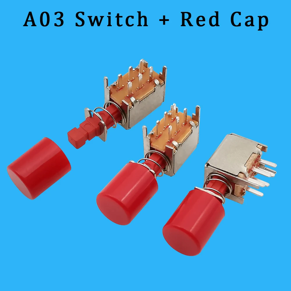 

10Pcs PS-22F03 Самоблокирующий прямой переключатель клавиш + красная крышка A03 PS-22F03 6Pin прямоугольный переключатель кнопка блокировки PCB