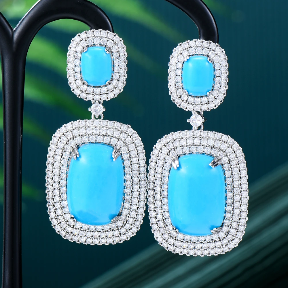 

GODK Korea Trendy Turquoise Earring For Women Accessories Full Cubic Zircon Earrings pendientes mujer moda 2024