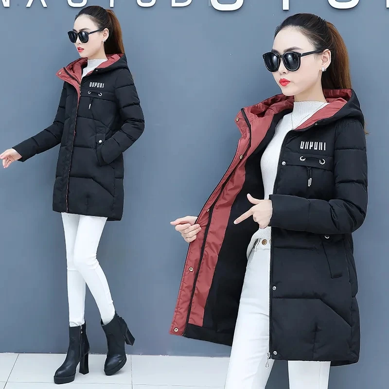 2022 Winter New Down Cotton Coat Womens Fashion Slim All-match Casual Padded Jacket Women Large Size Thick Hooded Warm Parkas