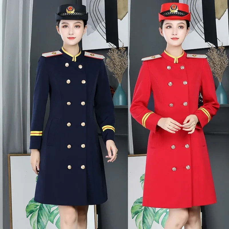 Red and blue business dress women's hotel front desk reception work dress stewardess uniform high-speed rail urban rail student