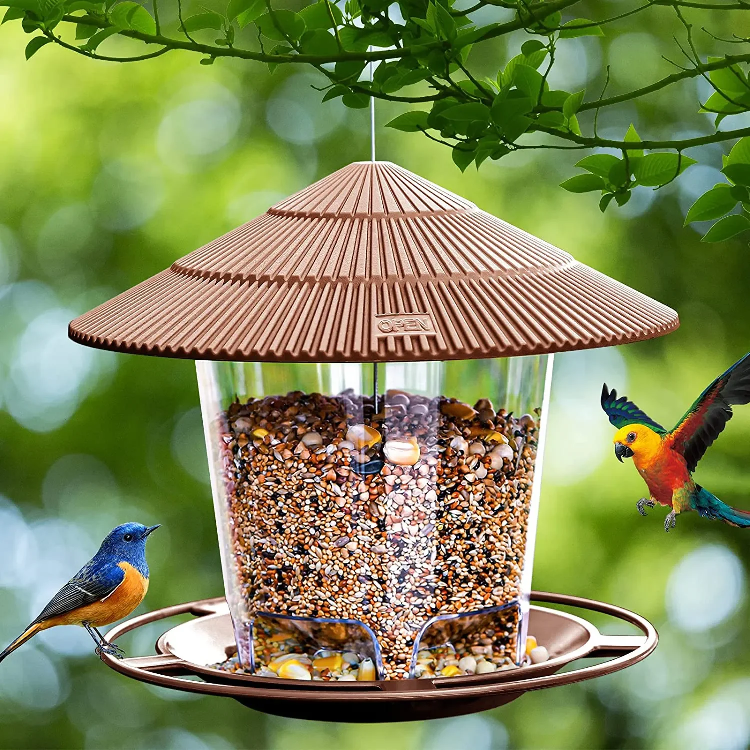

New Waterproof Gazebo Hanging Wild Bird Feeder Outdoor Container With Hang Rope Feeding House Type Bird Feeder Aves Decor