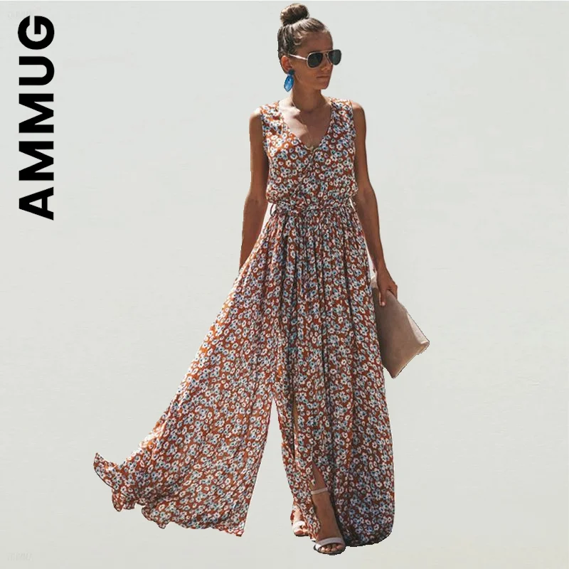 

Женское длинное пляжное платье с цветочным принтом