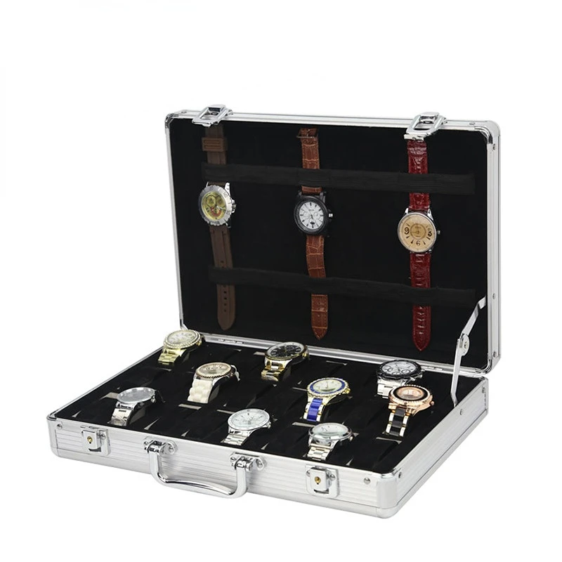 Luxury Watch Storage  Box Display with Pillow 24/12/10 Slot Clear Glass Top  Men Jewellery Box  Aluminium Alloy Watch Case