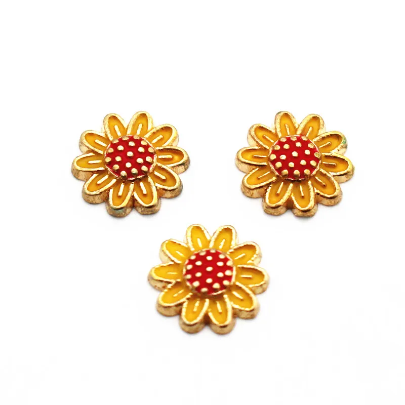 

10pcs/Lot Metal Enamel Sunflowera Chrysanthemum Floating Charms Fit DIY Living Glass Locket Pendant Necklace Bracelet Jewelry