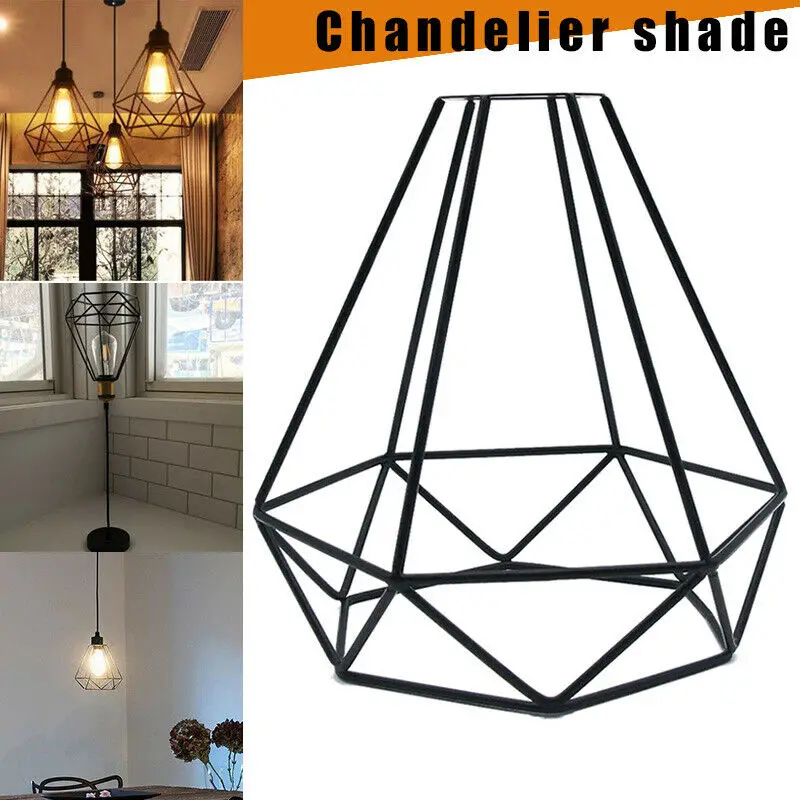 

Retro Vintage Chandelier Lampshade Metal Wire Cage Shaped Hanging Light Covers Shades Indoor Living Room Bedroom Decoration