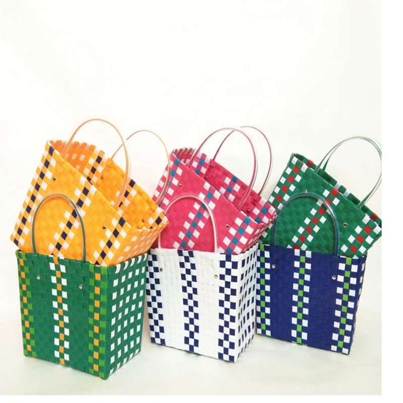 

Hot Selling Fashion Ladies Hand Bag Woven Vegetable Basket Handbag Women Plastic Women's Holiday Straw Bag Handmade Handle Bags