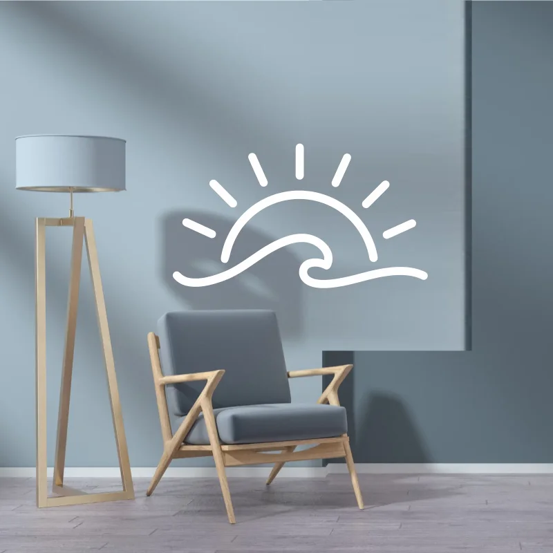 Виниловая наклейка на ноутбук с изображением заката волны солнечного света