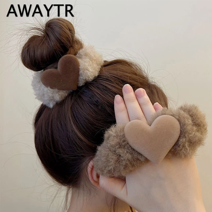 

AWAYTR Korea Cute Plush Love Hair Rope Winter Soft Pompom Elastic Hair Bands Hair Scrunchies for Women Girls Hair Accessories