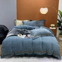 Winter 1.8m Bed Home Textile plus velvet flannel Bedding Set thick warm double-sided coral velvet bed linen DuvetCover Gray Blue