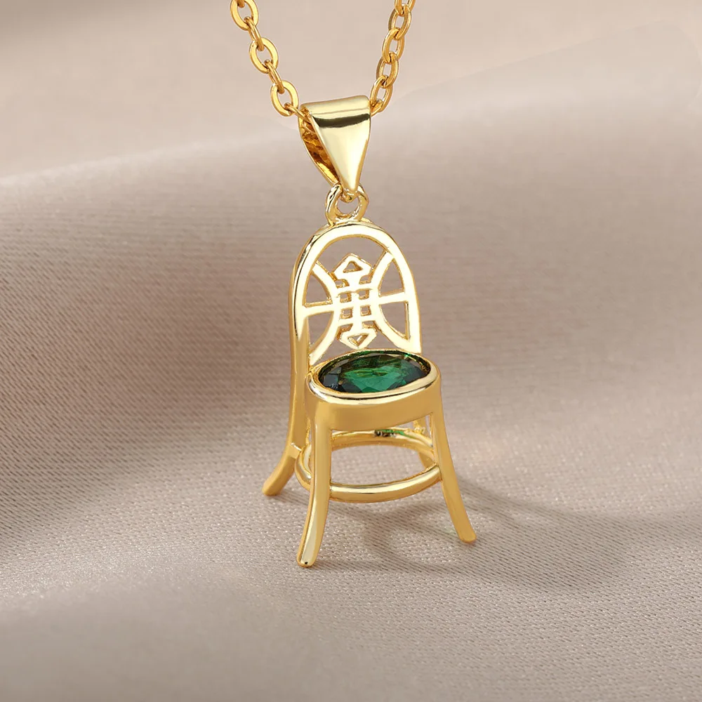 

2022 Metal Toy Chair Pendant Necklace For Women Punk Oval Rhinestone Necklaces Zircon Collier Party Jewelry Gifts Bijoux Femme
