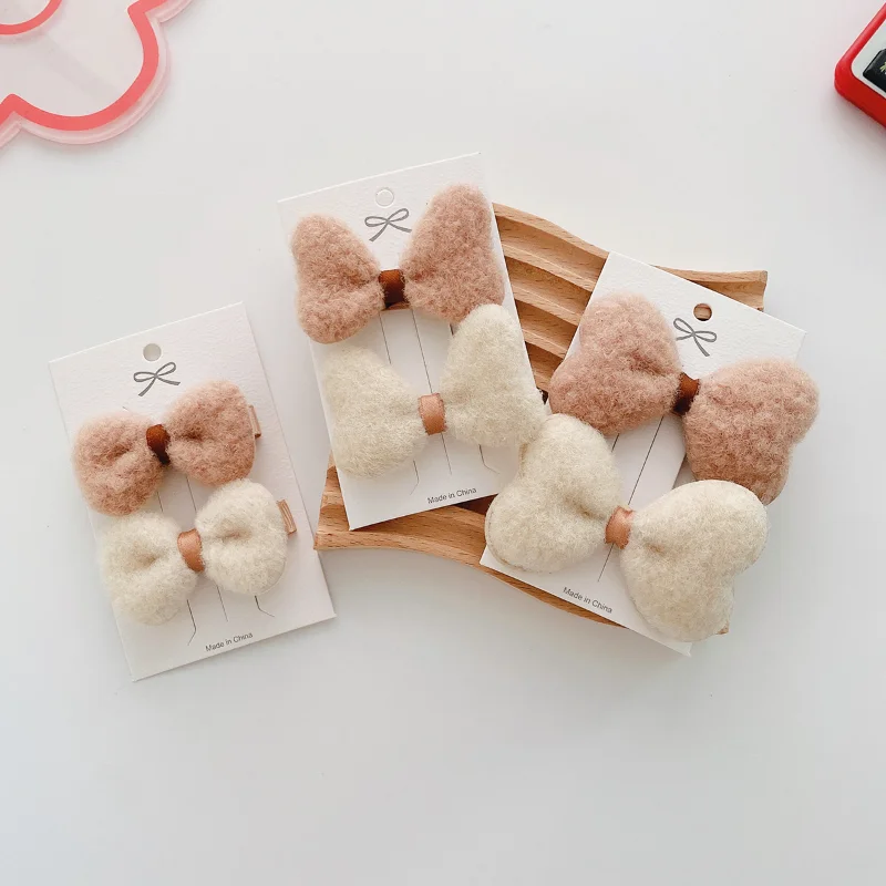 

Осенне-зимняя детская шпилька Ins корейский молочный чай цветной зажим для волос для маленькой девочки милый бант плюшевый детский челка боковой зажим аксессуары