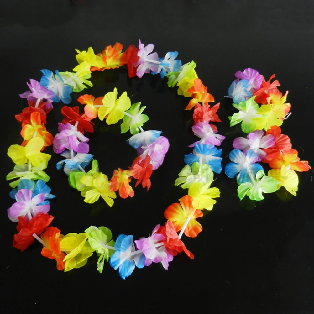 

4 pcs/set Hawaiian Tropical Hula Luau Grass Dance Head Neck Wrist Garland