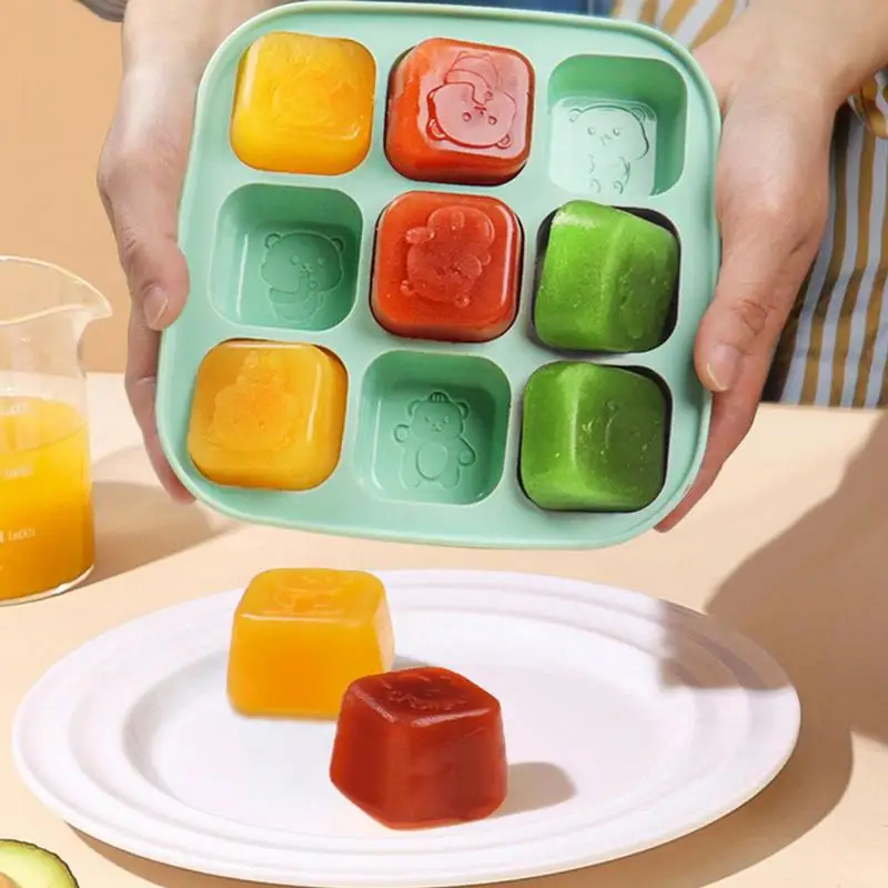 

Ice Tray For Food | 9 Grids Bear Design Ice Cube Tray | Square Easy-Release Flexible Cube Trays Spill-Resistant For Fruit Jelly
